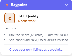 BayPoint extension showing Grade C — needs work with specific issues listed