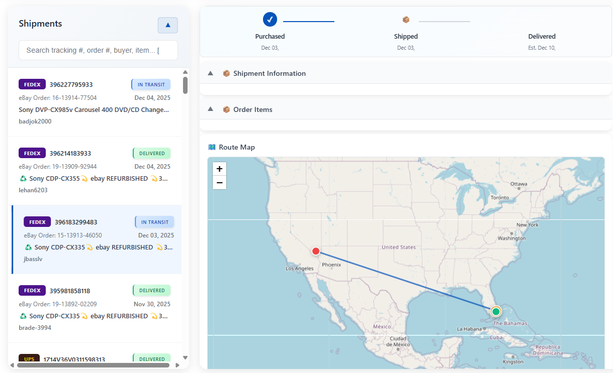 Shipment Tracker - Real-time Map View