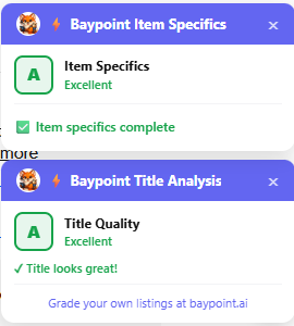 BayPoint extensions showing both Grade A badges on eBay listing page